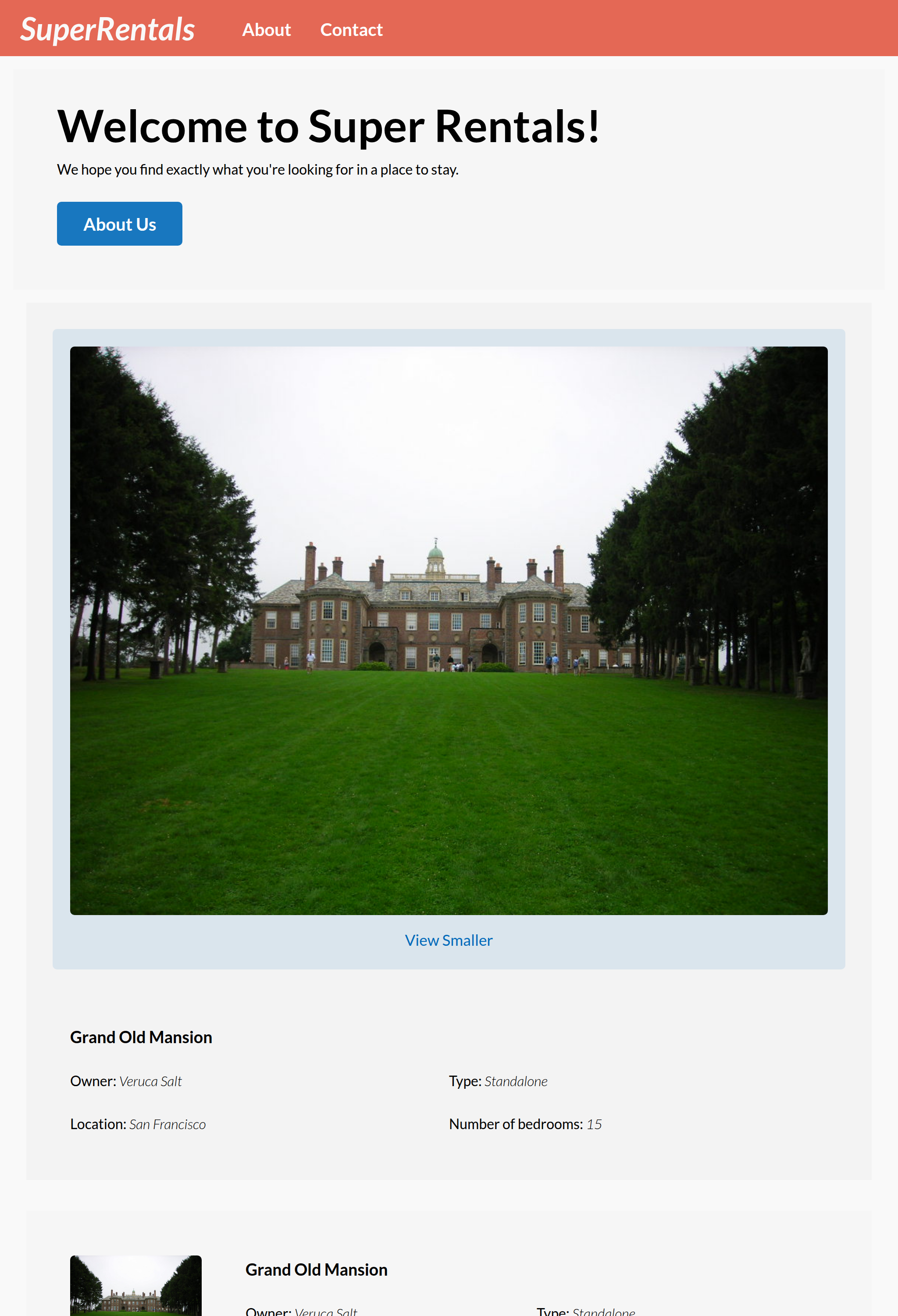 The Super Rentals app by the end of the chapter (large image size)